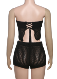 Summer Sexy Navel-Baring Tube Top Hip Shorts Flower Knitted Two-Piece Suit