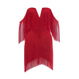 Sexy V-neck Backless Tassel Mini Hip-wrapped Bandage Tube Top Dress