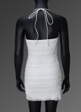 White Summer Sexy Slim Fit Halter Neck Ruffle Dress