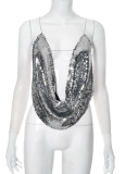 Sexy Hot Girl Sequin Chain Suspender Backless Top