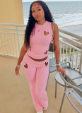 New Style Heart Hollow Design Sleeveless Top and Trousers Suit