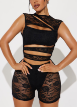 Sexy Lace Stitching Hollow Sleeveless Tight Jumpsuit