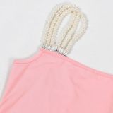 Sexy Sleeveless Off-shoulder Elastic Slim Mesh Stitching Fungus Lace Dress