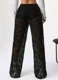 Fashionable Lace Jacquard Slightly Transparent Stitching Straight Casual Pants