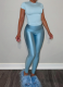 Casual Round Neck Short Sleeve High Waist Slim Trousers Suit