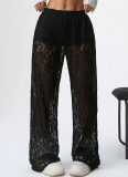 Fashionable Lace Jacquard Slightly Transparent Stitching Straight Casual Pants