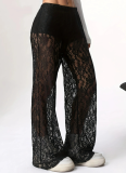 Fashionable Lace Jacquard Slightly Transparent Stitching Straight Casual Pants