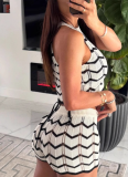 Summer New Striped Halter Neck Knitted Sleeveless Sweater Two-Piece Set