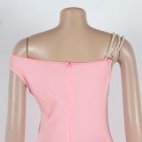 Sexy Sleeveless Off-shoulder Elastic Slim Mesh Stitching Fungus Lace Dress