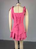New Style Temperament Bow Tie Buttoned Irregular Suspender Dress