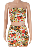 Summer New Tube Top Printed Top Short Skirt Hot Girl Two Piece Set