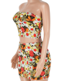 Summer New Tube Top Printed Top Short Skirt Hot Girl Two Piece Set