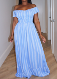 New Striped Print One-Shoulder Sweet And Fashionable Lace-Up Dress