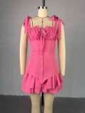 New Style Temperament Bow Tie Buttoned Irregular Suspender Dress