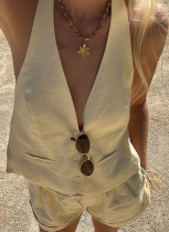 Casual Temperament V-neck Halter Sleeveless Vest Shorts Set