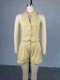 Casual Temperament V-neck Halter Sleeveless Vest Shorts Set
