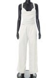 New Solid Color Sleeveless Cross Camisole Straight Pants Two-Piece Suit For Women