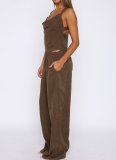 New Solid Color Sleeveless Cross Camisole Straight Pants Two-Piece Suit For Women