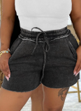 Summer Casual Elastic Waist Washed Shorts For Women