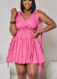Sexy Hot Sale Candy Color Strappy Bare Back Stitching Dress