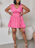 Sexy Hot Sale Candy Color Strappy Bare Back Stitching Dress