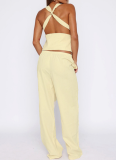New Solid Color Sleeveless Cross Camisole Straight Pants Two-Piece Suit For Women