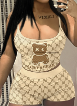 New Fashion Bear Letter Printed Tank Top Shorts Two-Piece Set