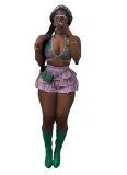 Sexy Hot Sale Printed Elastic Ruffle Shorts Two Piece Set