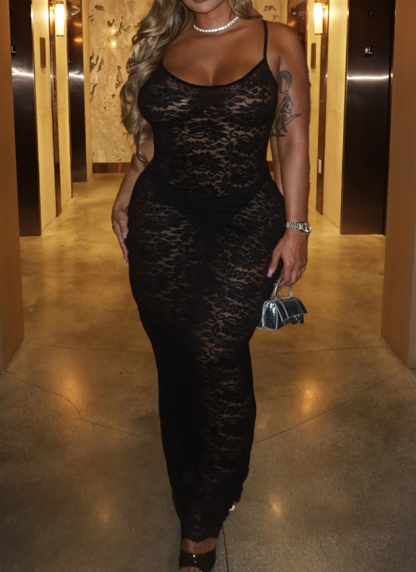 New Sexy Pure Color Lace Suspender Plus Size Dress