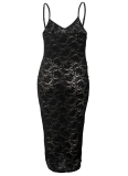 New Sexy Pure Color Lace Suspender Plus Size Dress