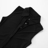 Lapel Button Sleeveless Bodysuit Tassel Tie Skirt Set