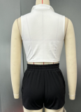 Casual Striped Stitching Contrast Color Sleeveless Elastic Slim Fit Sports Two-Piece Suit