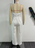 Elegant Halterneck V-Neck Backless Slim Fit Solid Color Wide-Leg Jumpsuit For Women