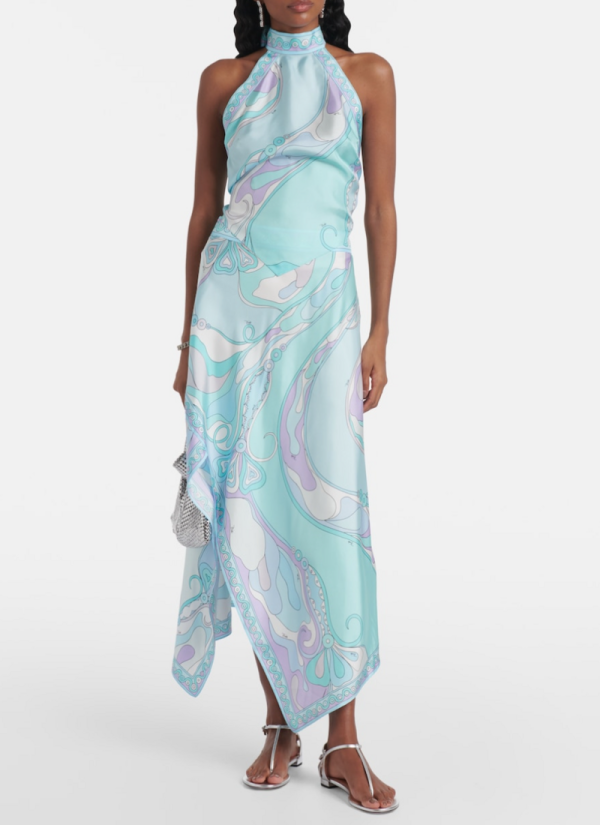 New Printed Satin Halter Top Irregular Skirt Two-Piece Set
