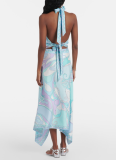 New Printed Satin Halter Top Irregular Skirt Two-Piece Set