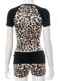 New Contrast Color Stitching Round Neck Top Shorts Two-Piece Suit For Women