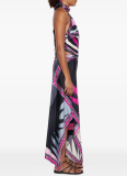 New Printed Satin Halter Top Irregular Skirt Two-Piece Set