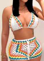 Women'S Woven Color Matching Beach Shorts Two Piece Suit