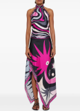 New Printed Satin Halter Top Irregular Skirt Two-Piece Set