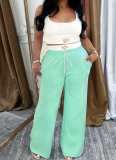 Fashion Sports Vest High Waist Drawstring Wide Leg Pants Two Piece Suit For Women