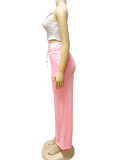 Fashion Sports Vest High Waist Drawstring Wide Leg Pants Two Piece Suit For Women