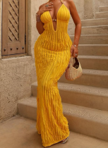 Sexy Backless Deep V-Neck Pleated Slim Dress