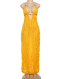 Sexy Backless Deep V-Neck Pleated Slim Dress