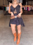 Fashionable Temperament Ruffled Sleeveless Suspender Shorts Two-piece Suit
