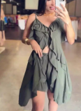 Fashionable Temperament Ruffled Sleeveless Suspender Shorts Two-piece Suit