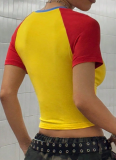 Letter Print Contrast Color Short Slim Fit Crew Neck T-Shirt