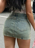 Light Blue Ripped Sexy Hip-Hugging Denim Skirt