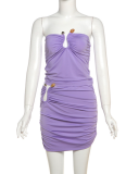 Sexy Solid Color Sleeveless Chest-Wrapped Top Metal Button Hip Skirt Two-Piece Set