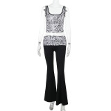 Casual Leopard Print Patchwork Vest Navel-baring Split Sports Suit