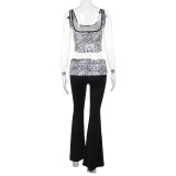 Casual Leopard Print Patchwork Vest Navel-baring Split Sports Suit